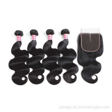 Brazilian Body Wave Hair 4 Bundles with Closure Remy Human Hair Weave Bundles With Closure Natural Color